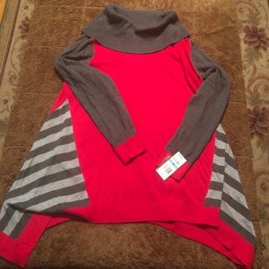 Style & Co Womens Cowl Neck Tunic Sweater Red Gray